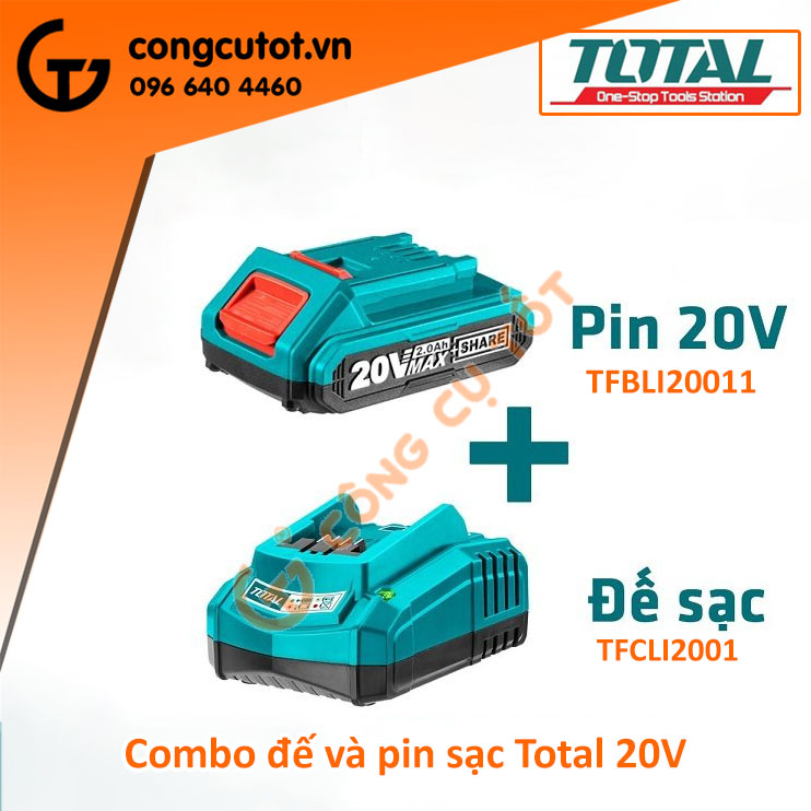 Combo Pin - Sạc Ingco  FBLI2001 FCLI2001, Total TFBLI20011 TFCLI2001