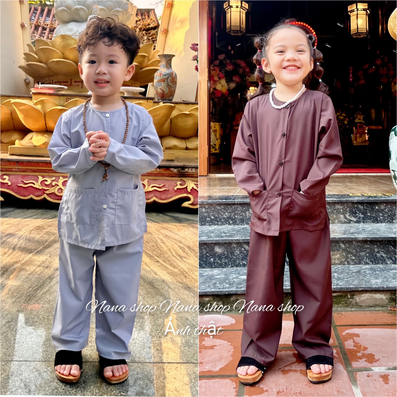 Bộ Bà Ba nâu kèm khăn rằn cho bé chất kate mềm mát size 8ky - 45ky