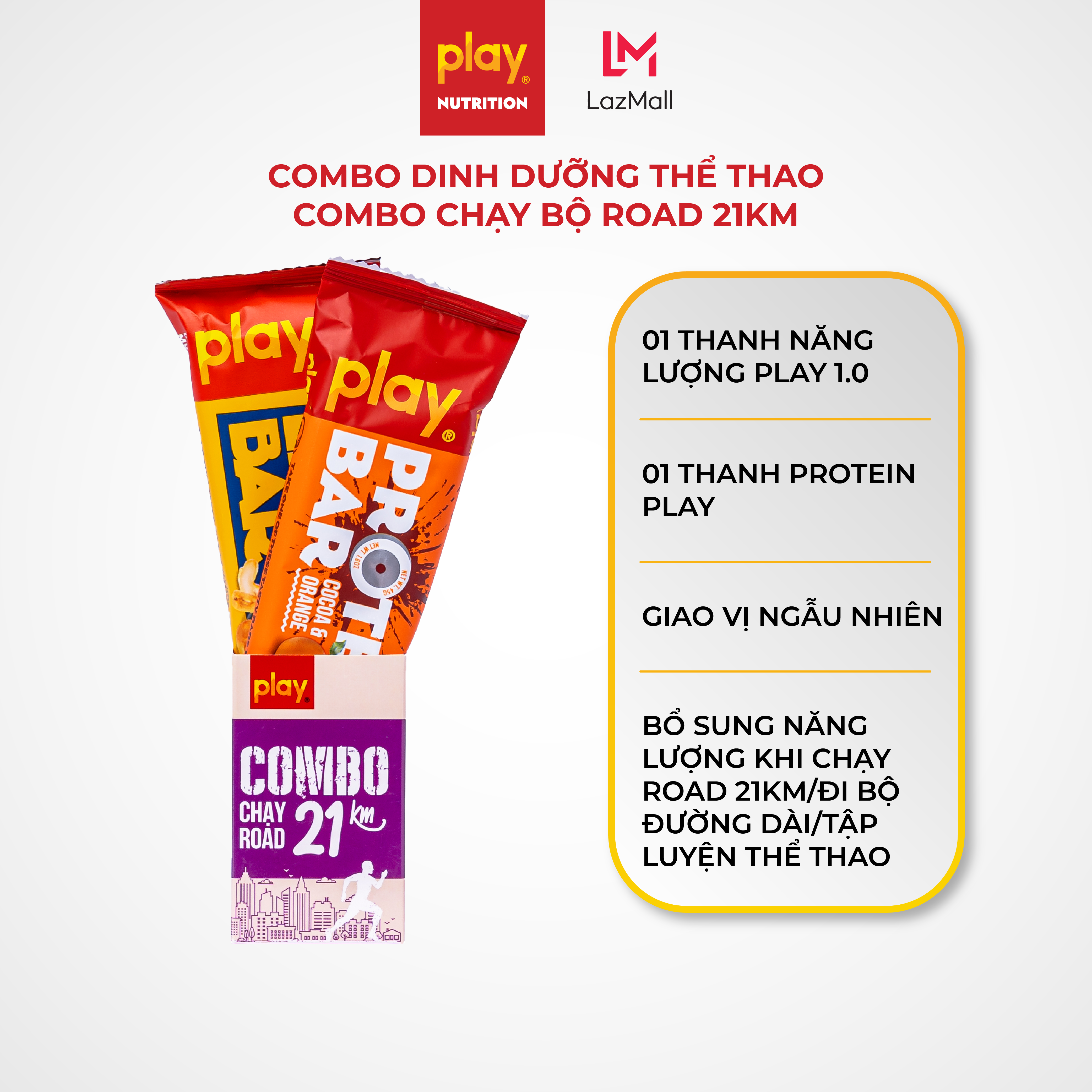Combo dinh dưỡng thể thao - Thanh năng lượng PLAY, thanh protein PLAY - Combo chạy bộ Road 21km