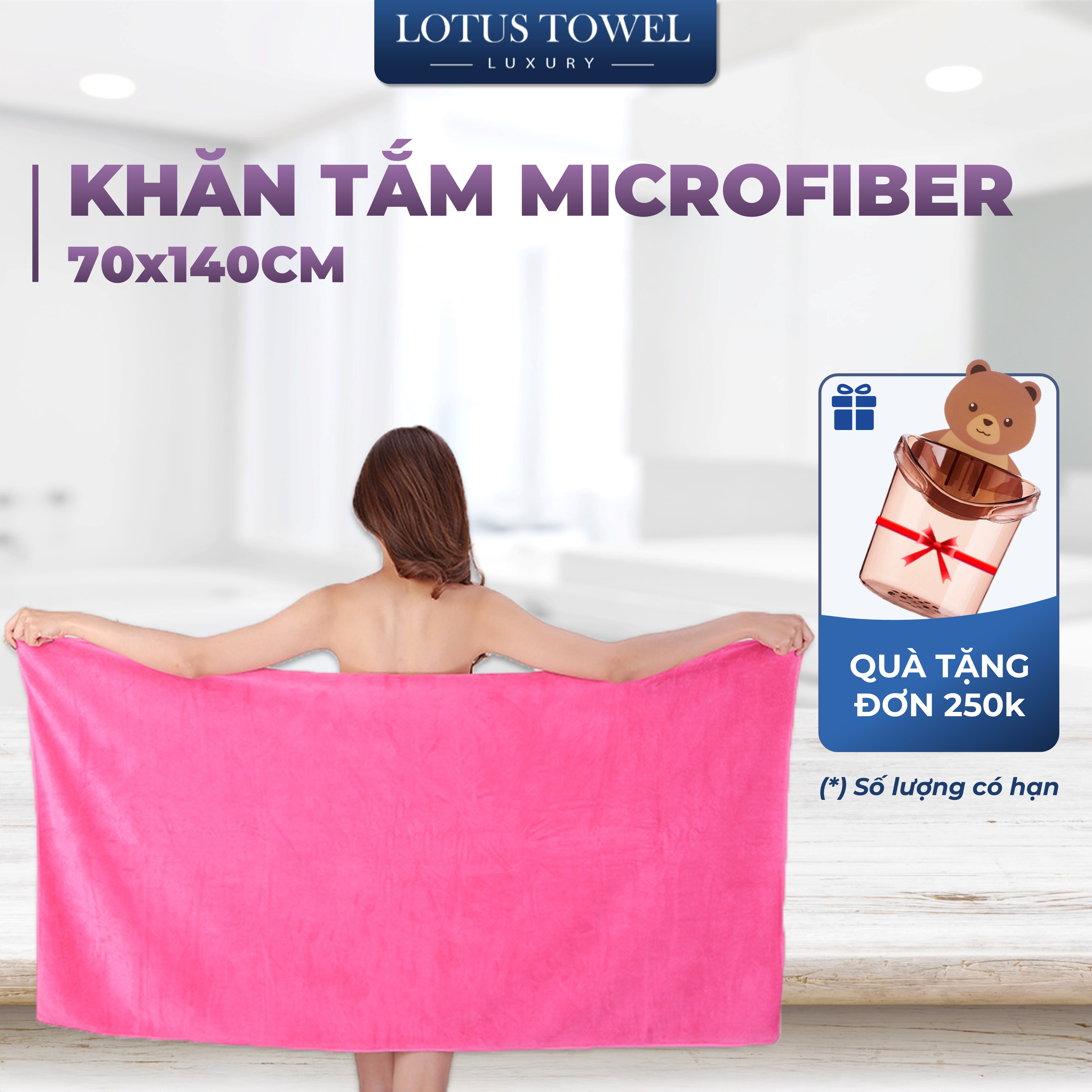 Khăn tắm SPA 70x140cm, 100% MICROFIBER, siêu mềm mịn, thấm hút, dày dặn - LOTUS TOWEL
