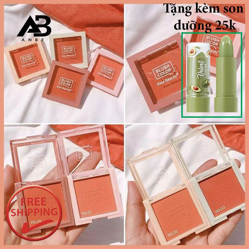 [CHUYỂN SỈ]Phấn Má Hồng Hàn Quốc Tone Cam Đào Có Nhũ Anbe Tặng Kèm Son Dưỡng Môi Trái Bơ 25k