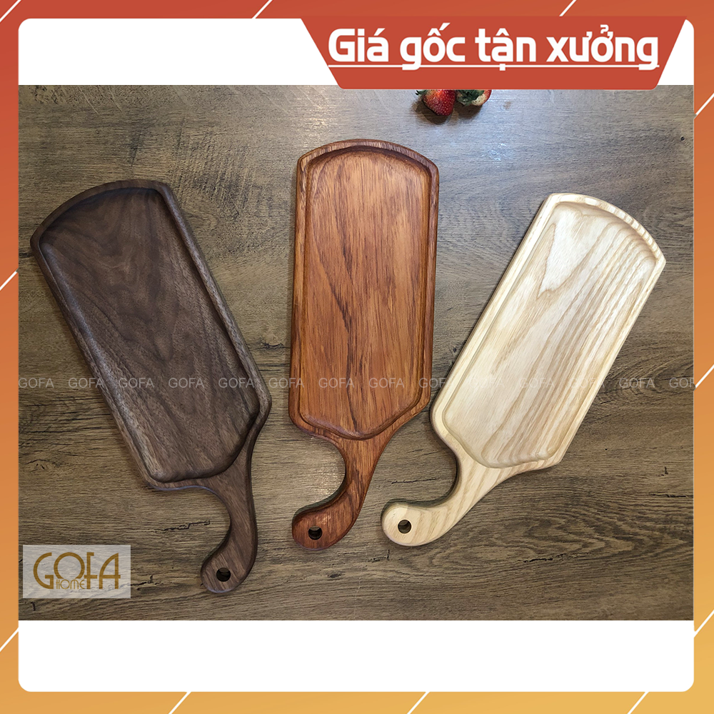 Khay gỗ tự nhiên decor đồ ăn GOFA, có quai cầm GK003