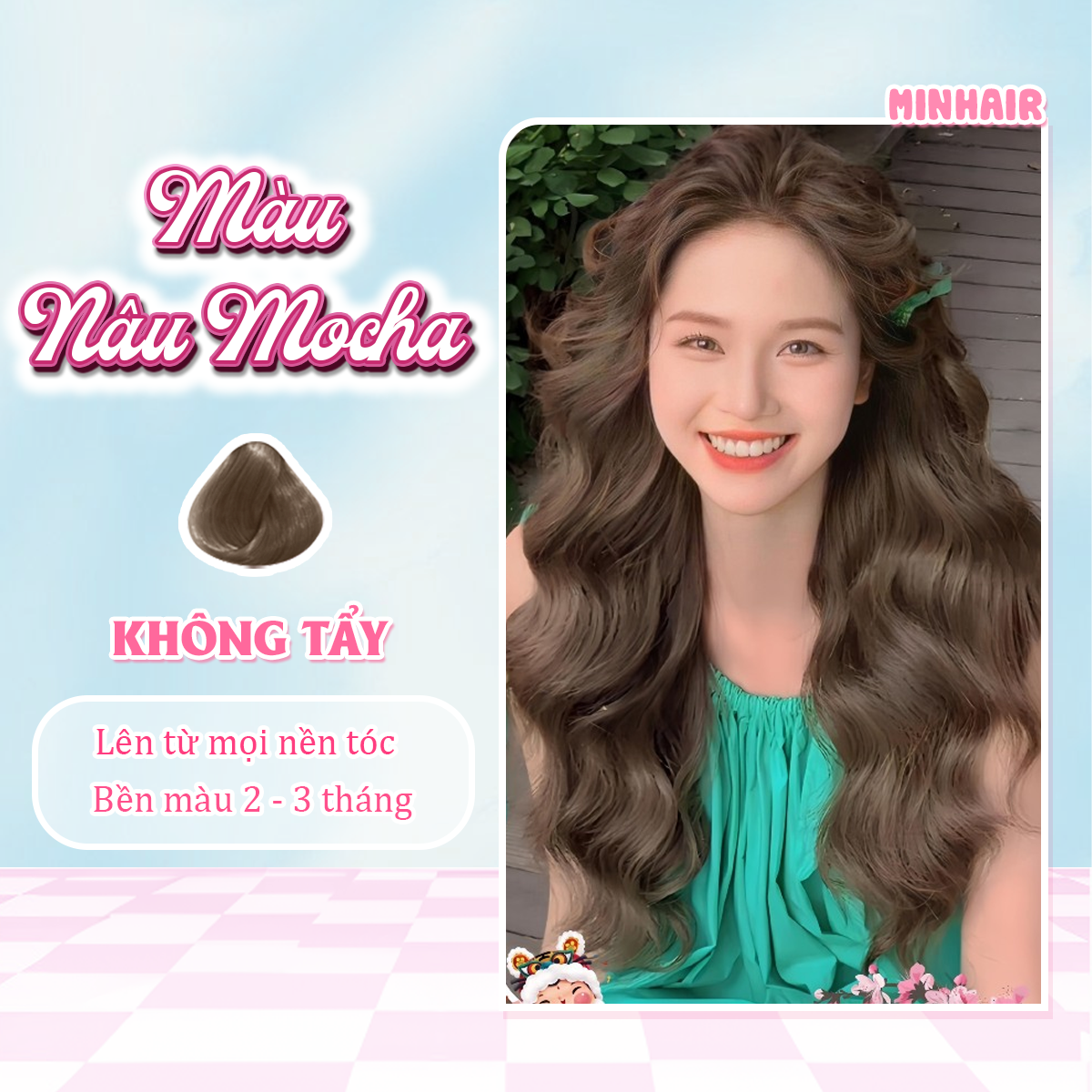 Thuốc nhuộm tóc Nâu Mocha, không tẩy tặng kèm oxy trợ dưỡng vầ bao tay