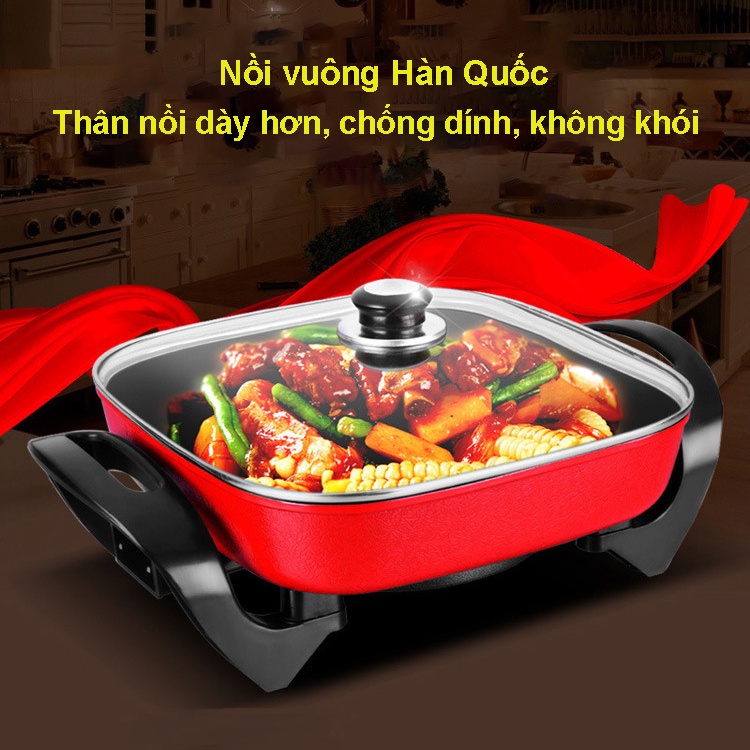 Nồi lẩu điện đa năng lớn 30x30x9cm nồi lẩu nướng điện thái lan 2 in 1 vuông nồi lẩu điện thai lan chất lượng, giá tốt nồi lẩu chảo điện vuông cao cấp-đa năng siêu tiện dụng