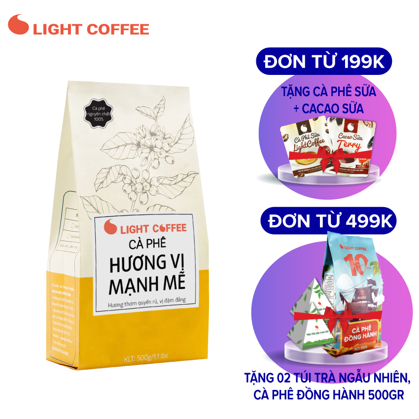 Cafe hạt nguyên chất 100% - hương vị mạnh mẽ - light coffee - 500gr