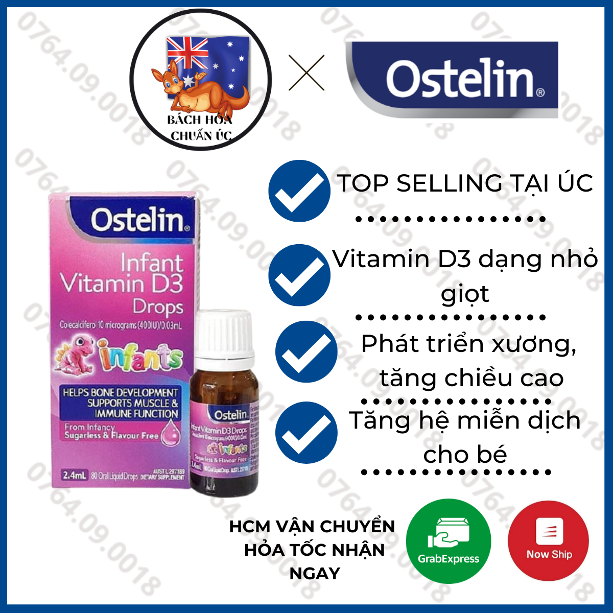 Ostelin Infant Vitamin D3 Drops - Bổ sung canxi nước cho bé sơ sinh 2.4ml