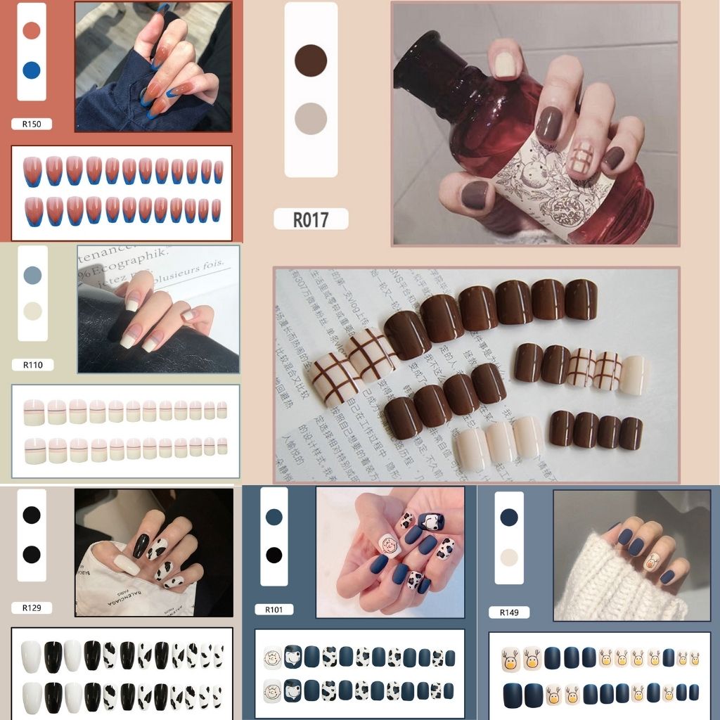 [Tặng keo+dũa] Bộ 24 móng tay giả cao cấp có keo chống nước tốt- nail giả có sẵn 100 mẫu- KinaKino phu kienlamdep