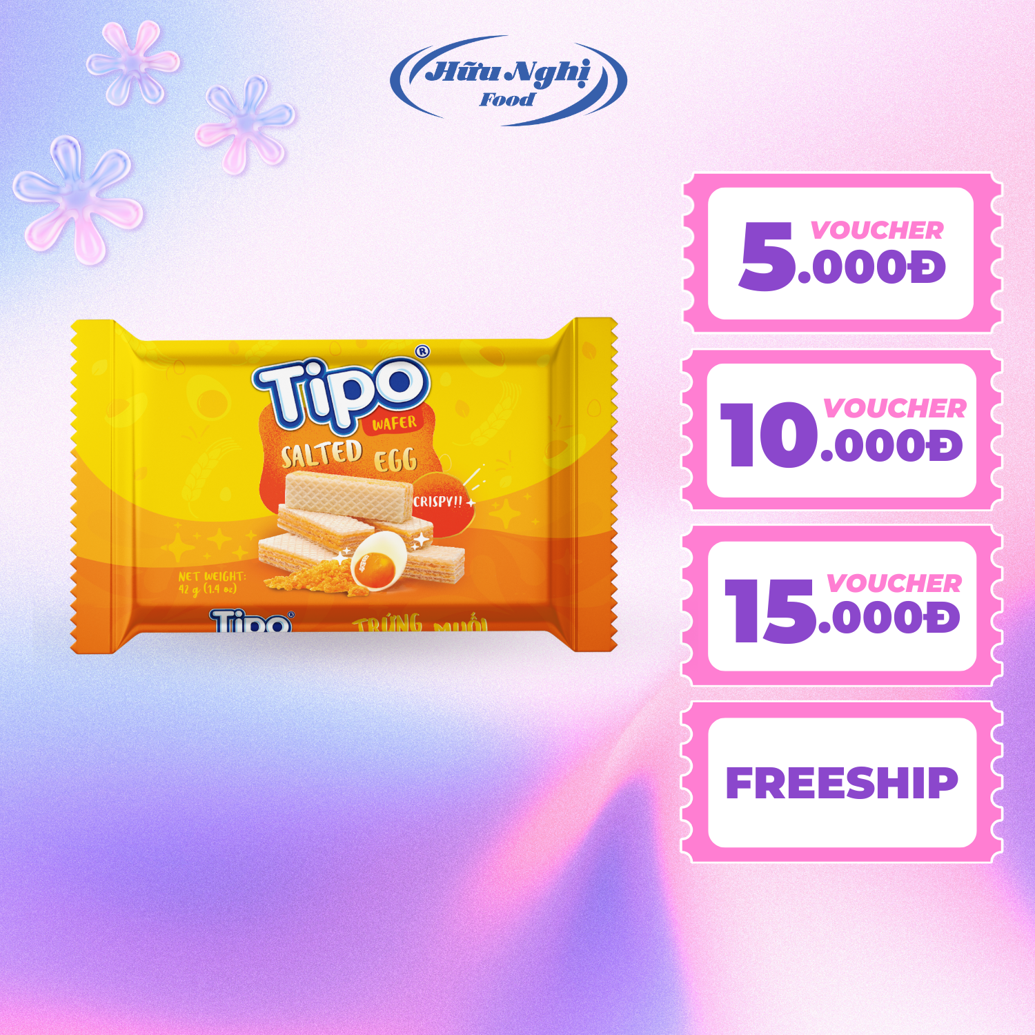 COMBO 3 Bánh kem xốp Trứng muối Tipo 42g Hữu Nghị dinh dưỡng ăn vặt tiện lợi