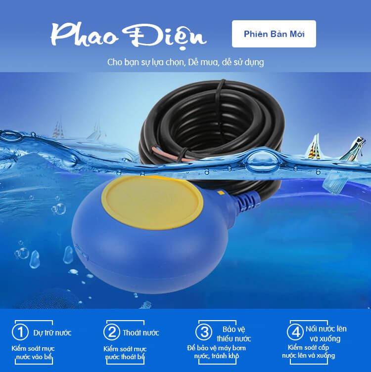 Phao điện máy bơm nước - Chống cạn, chống tràn tự động 2 mét