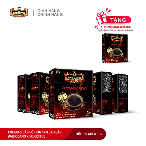 Combo 5 Cà Phê Hòa Tan Americano KING COFFEE - Hộp 15 gói x 1g + Tặng 1 Hộp cùng loại