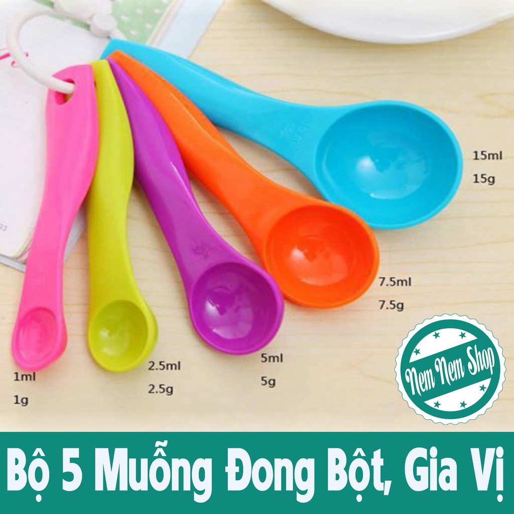 SET 5 MUỖNG ĐONG GIA VỊ CÓ GHI DUNG TÍCH