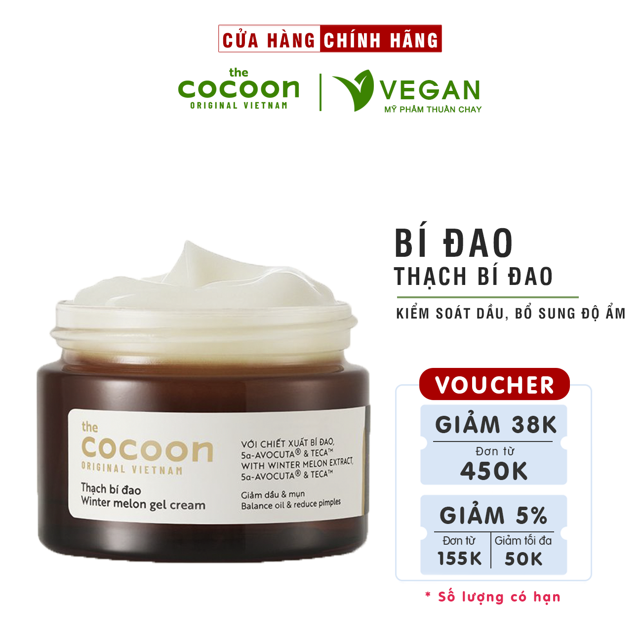 Thạch bí đao cocoon cấp ẩm và ngừa mụn 30ml - 100% vegan mỹ phẩm thuần chay