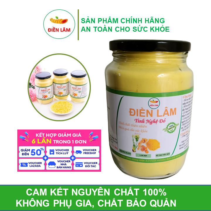 Tinh bột nghệ nguyên chất Điền Lâm (hũ thủy tinh 0.5kg) - Đặc biệt hỗ trợ viêm loét dạ dầy - tiêu hóa - phục hồi sức khỏe - phụ nữ sau sinh - làm đẹp