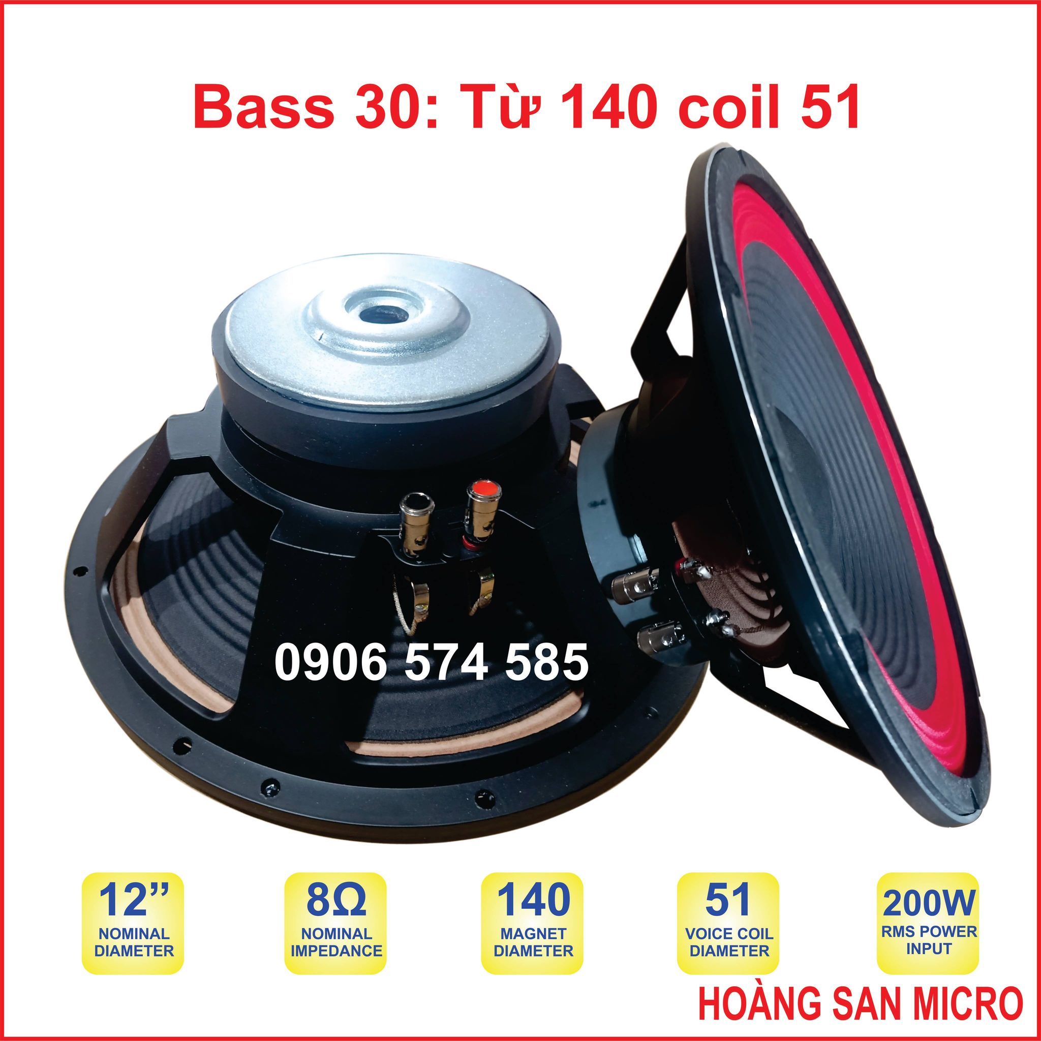 [Hàng nhập khẩu] Loa bass 3 tấc 30 từ 140 coil 51 Sườn nhôm-  bass 12 inch - giá một cái