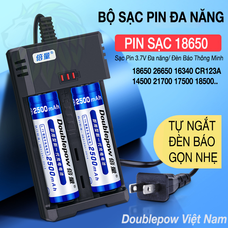Sạc Pin 18650 Đa Năng Doubelpow Cho Pin 10440 14500 16340 16650 14650 18350 18500 18650  Đèn Pin Siêu Sáng, micro, nguồn dự phòng, đồ chơi, thiếu bị điện tử, máy khoan