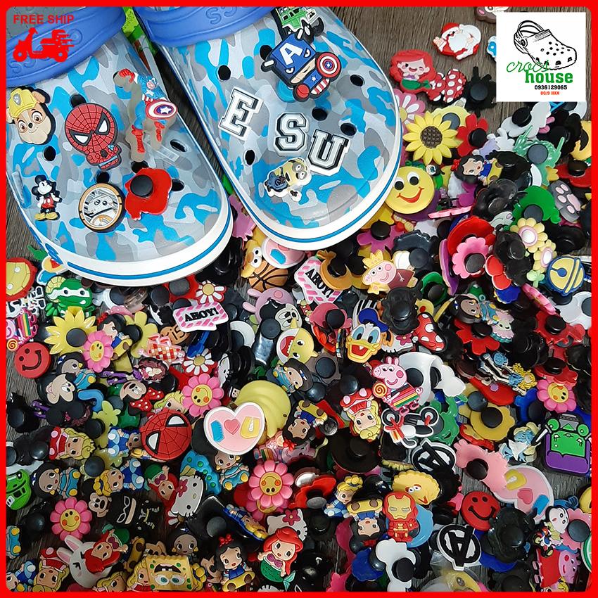 (Giá sỉ) Combo 10 jibbitz, sticker 2D gắn dép sục loại đẹp, dầy dặn, charm stick cài dép cá sấu