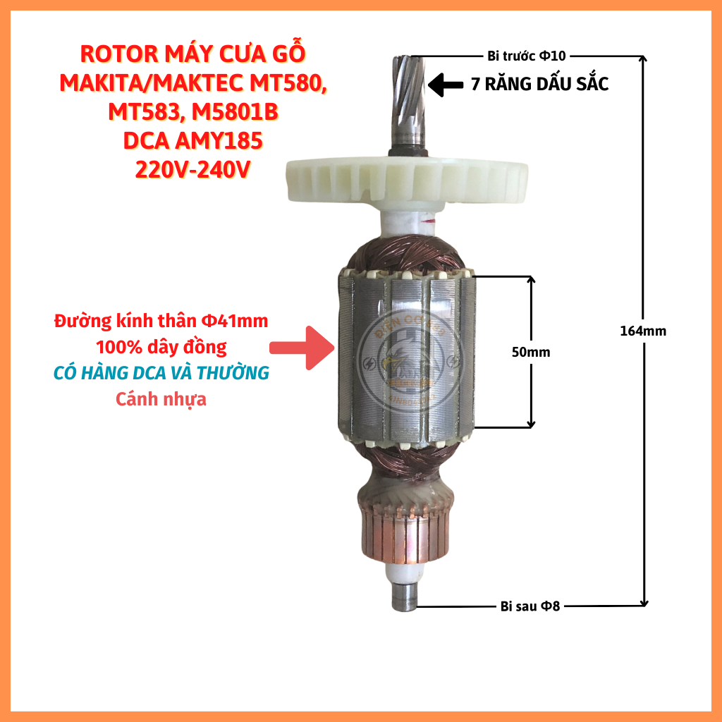 Rotor máy cưa gỗ maktec mt580, mt583, makita m5801b 220v - tặng chổi than
