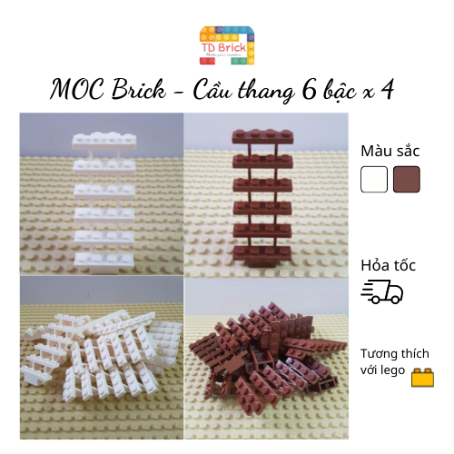 MOC xây dựng, đồ chơi phụ kiện lego, cầu thang, bậc thang 6 bậc x 4