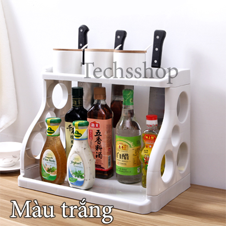 Kệ gia vị nhà bếp 2 tầng đa năng - Kệ dao kéo đũa thìa - Khay để đồ gia vị - Không khoan tường