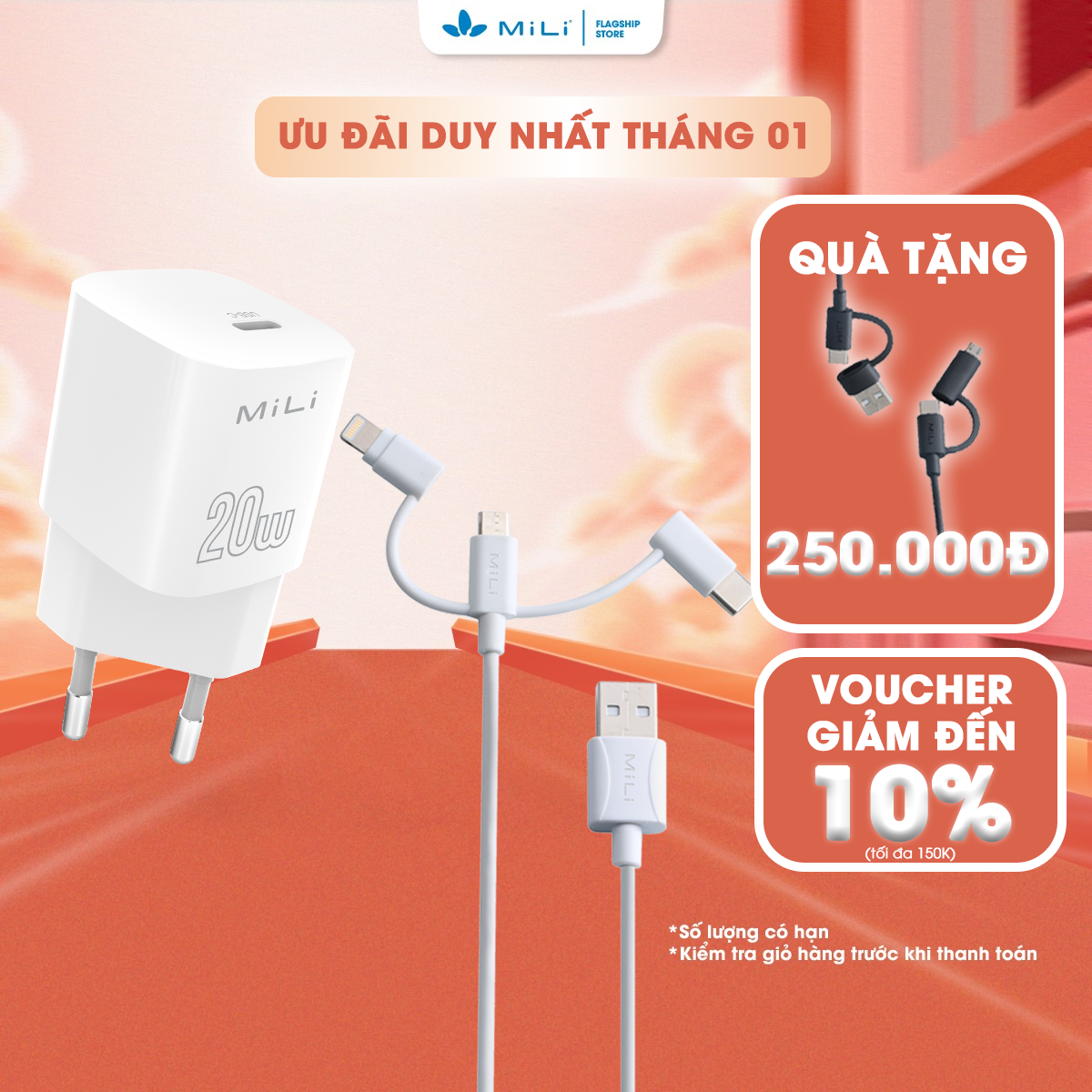 Combo sạc nhanh mili pd33w gan - hc-h33 và cáp sạc 3 trong 1 mili - hi-l31 - bảo hành 2 năm