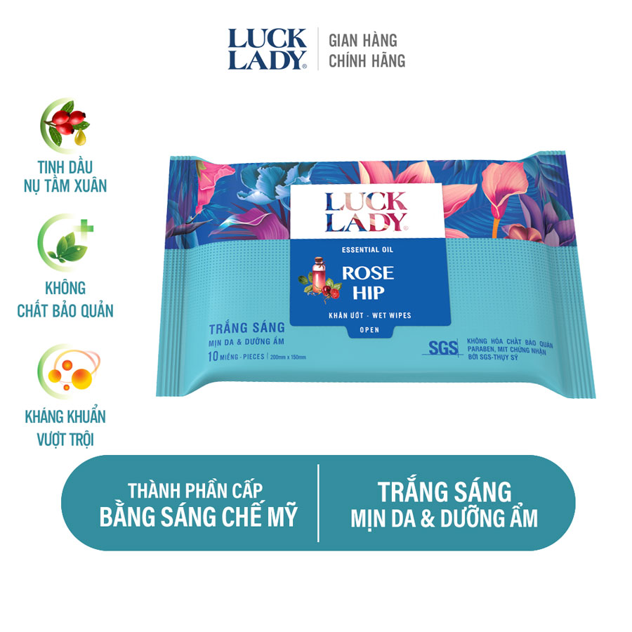 Khăn ướt luck lady 10 tờ/gói rose hip
