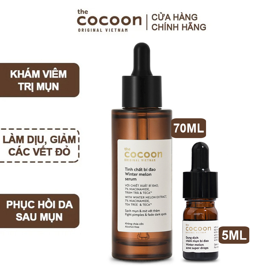 Combo Dung dịch chấm mụn bí đao Cocoon 5ml + Tinh chất bí đao Cocoon 70ml giúp giảm mụn ẩn giảm sưng viêm nhanh chóng làm mờ vết thâm do mụn để lại Mỹ Phẩm Sỉ Emer