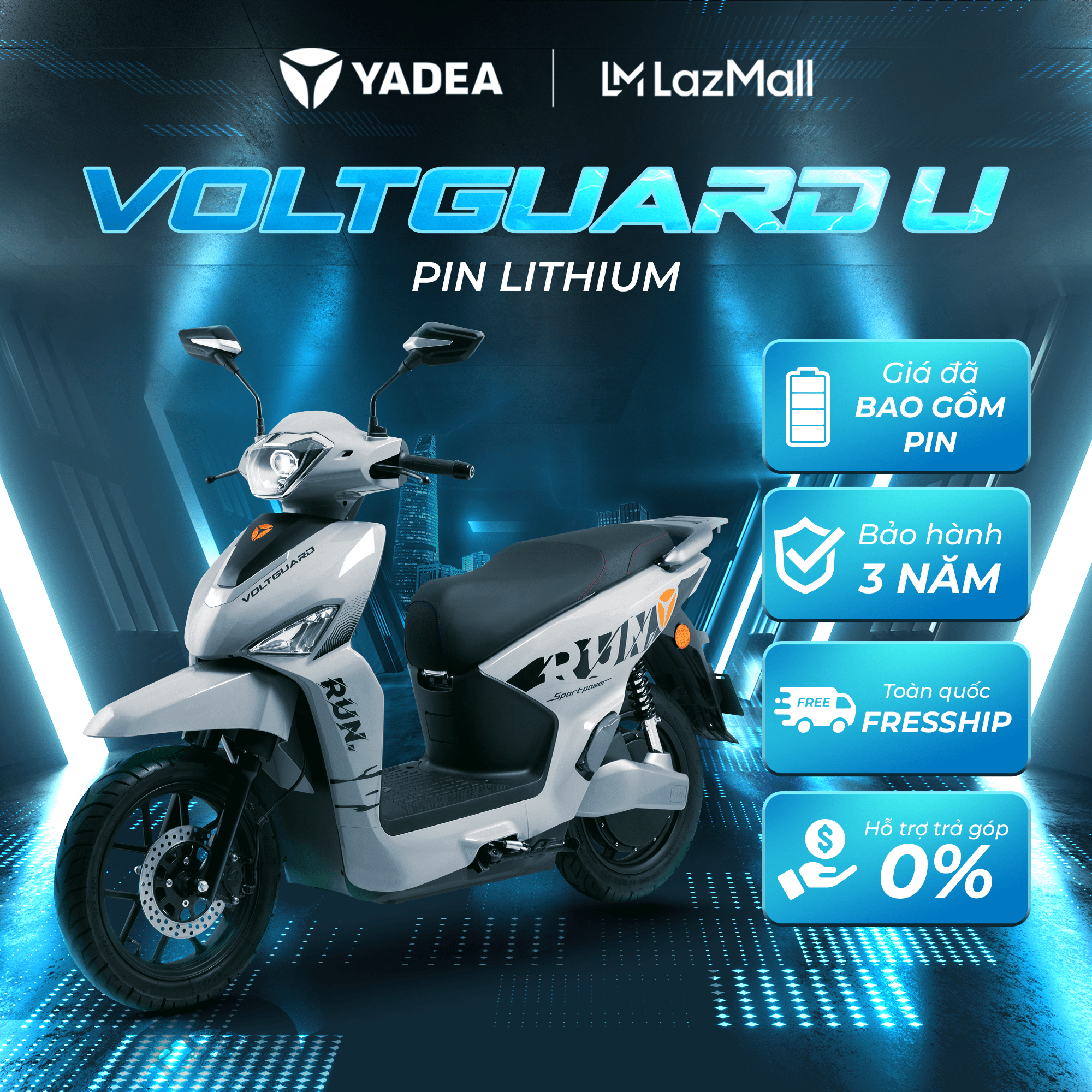[TRẢ GÓP 0%] Xe Máy Điện Yadea Voltguard U Pin Lithium Tốc Độ 76km/h Tính Năng Thông Minh - Bảo Hành 3 Năm