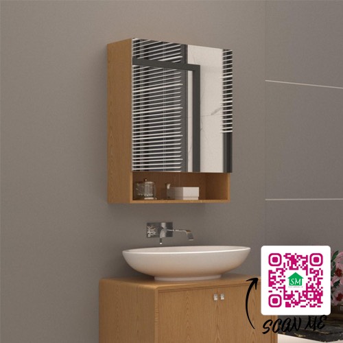 Tủ gương phòng tắm treo tường bằng gỗ cao su SMHome NT06