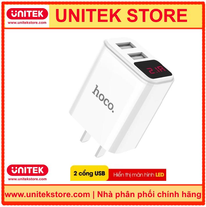 Cóc sạc hoco c63 - 2 cổng - max 5v-2.1a - màn hình lcd hiển thị điện áp