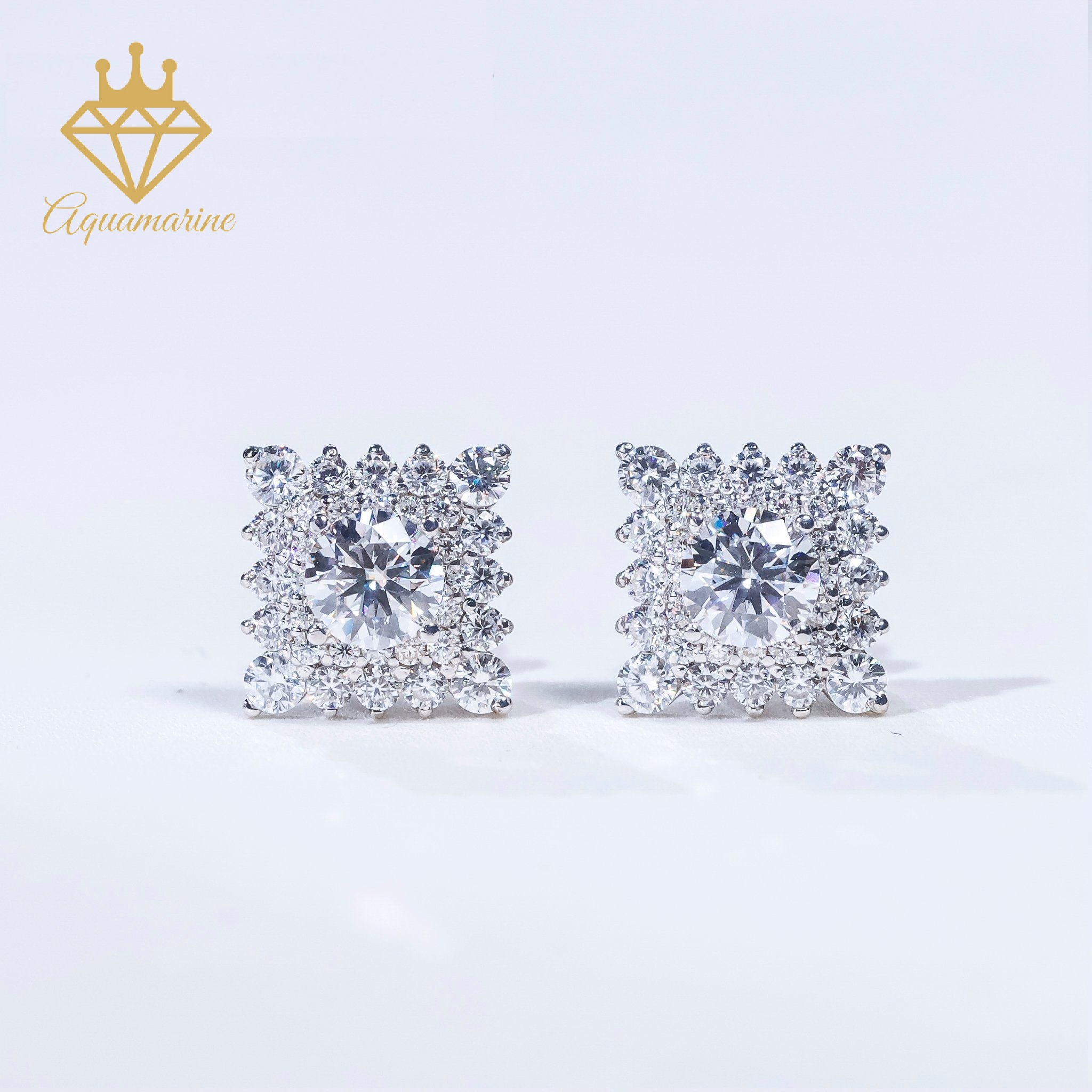 Bông tai kim cương nhân tạo Moissanite 5.4 ly kiểm định GRA bạc xi bạch kim SEE021