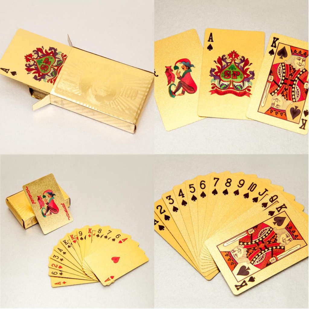 Bộ bài tây mạ vàng 24k - bộ bài mạ vàng bằng nhựa chống nước bẻ cong thoải mái