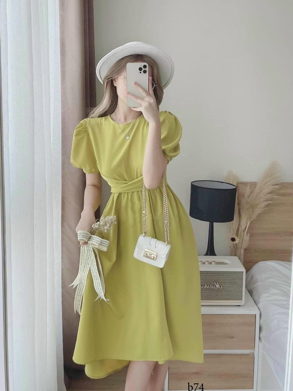 Đầm xòe nhúm eo nơ sau siêu xinh