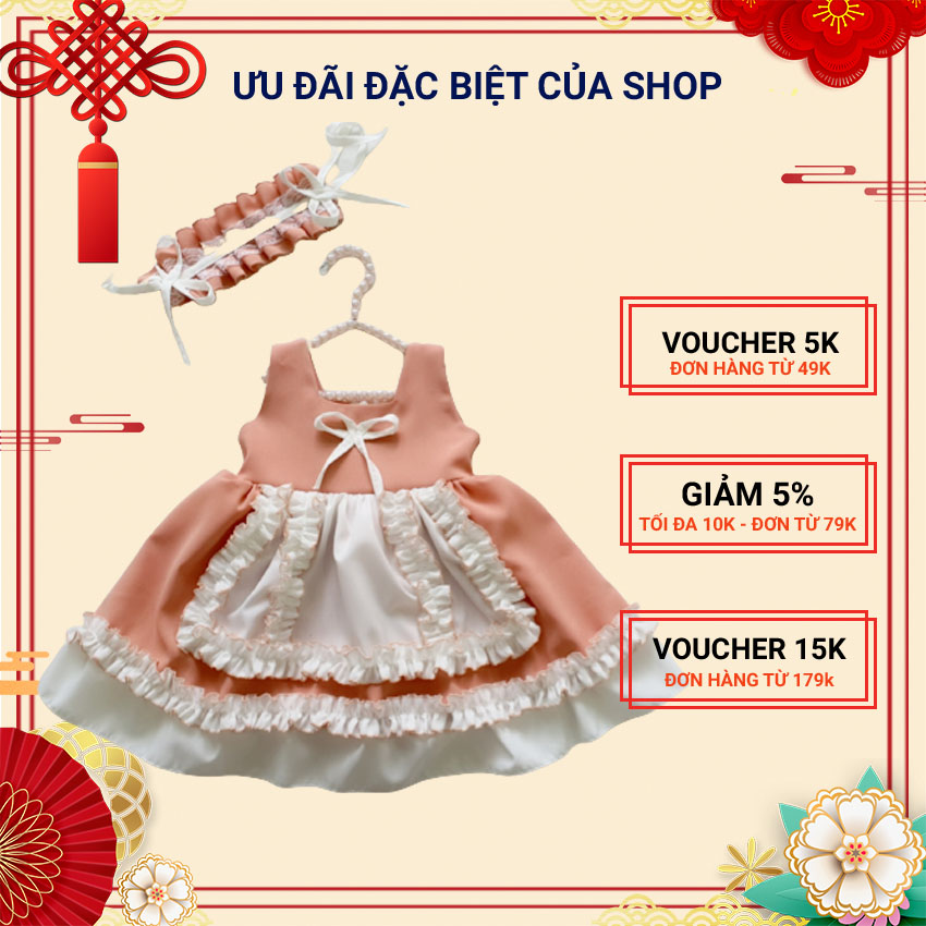 Áo Đầm Cho Bé Gái Sơ Sinh 1-10 Tuổi Cân Nặng từ 4-30 kg Màu Hồng 3 Tầng TẶNG KÈM NÓN Váy Công Chúa T