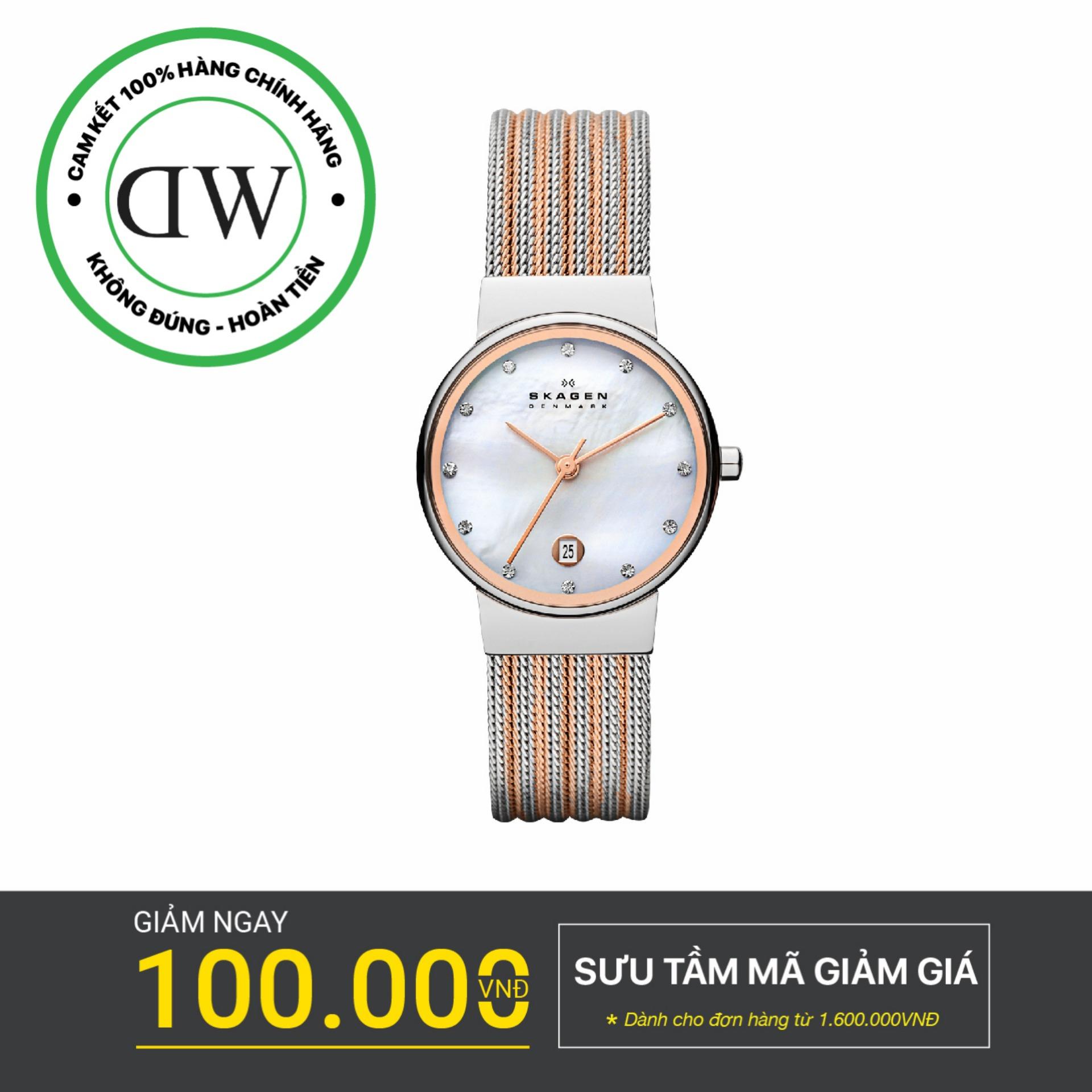 Đồng hồ nữ dây lưới skagen 355ssrs 27mm - vàng hồng