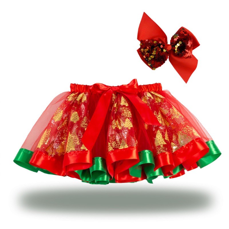[HCM]Chân Váy Noel Kèm Kẹp Tóc Siêu Xinh Cho Bé Gái