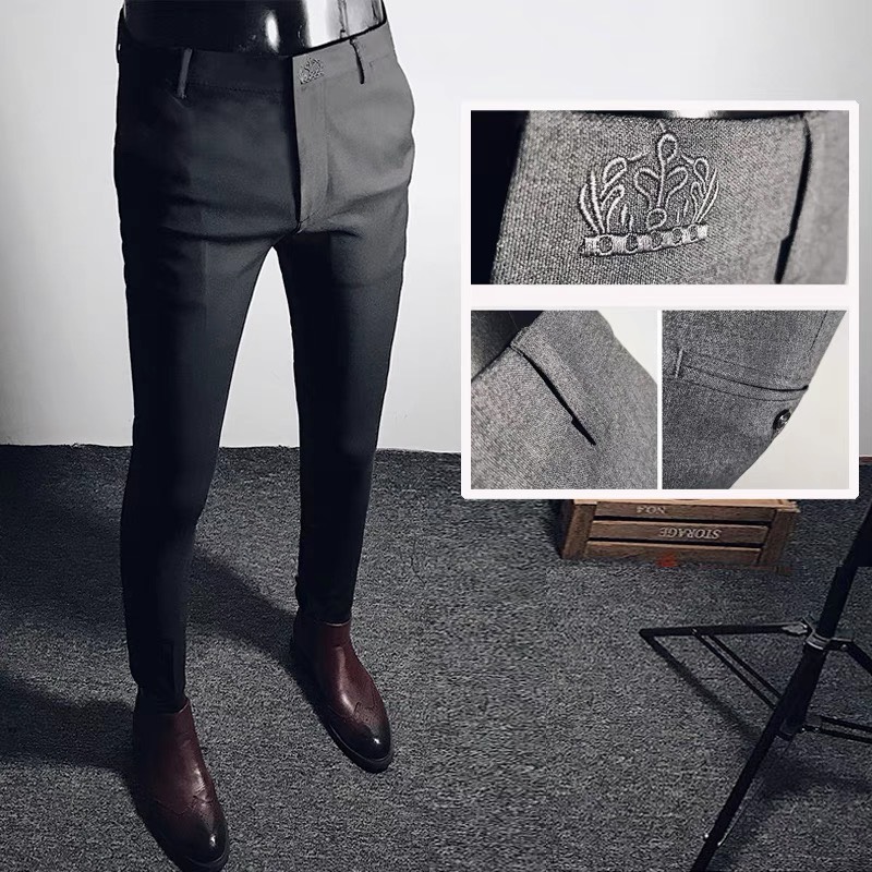 [ CÓ SIZE ĐẠI ] Quần tây âu nam thêu dáng ôm body Ống nhỏ ôm chân màu đen cao cấp co giãn 4 chiều vải đẹp mềm mượt quần tây dài thêu có size đại big size