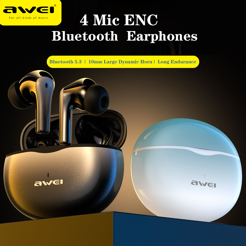 Awei t62 4 mic enc tai nghe nhét tai bluetooth 5.3 tai nghe nhét tai không dây tws tai nghe hifi âm nhạc thể thao chống thấm nước enc tai nghe