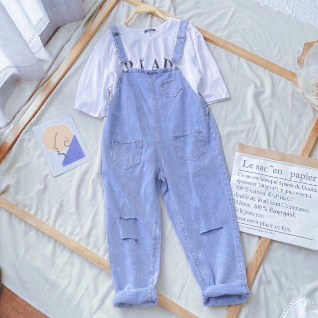 Yếm nữ quần jean màu xanh rách gối ống bó cao cấp 2021 MURAD FASHION yn001