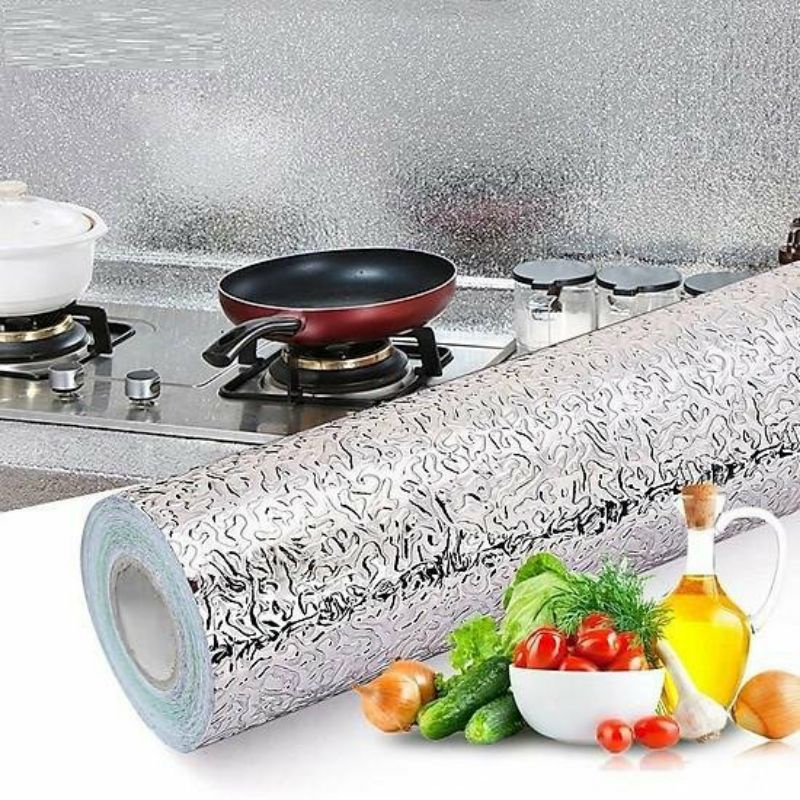Cuộn giấy decal dán bếp tráng nhôm cách nhiệt, giấy bạc dán bếp khổ 60x200cm