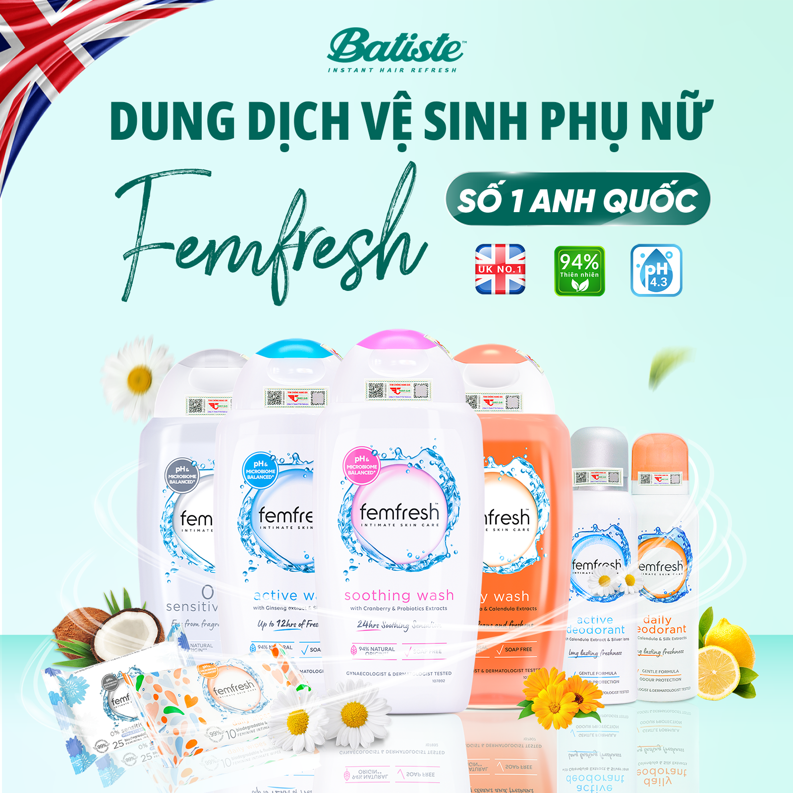 Dung Dịch Vệ Sinh Phụ Nữ Femfresh 250ml - Dung Dịch Vệ Sinh Phụ Nữ Sạch Thơm Suốt Ngày Dài Femfresh 