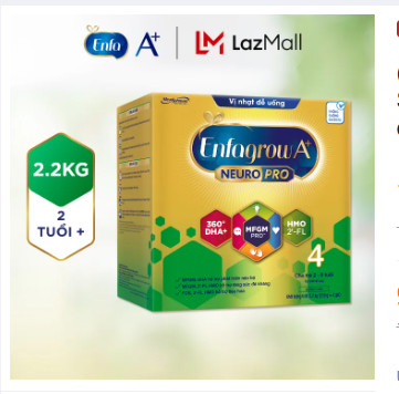 Sữa bột Enfagrow A+ NeuroPro 4 với 2 -FL HMO cho trẻ từ 2-6 tuổi 2.2kg