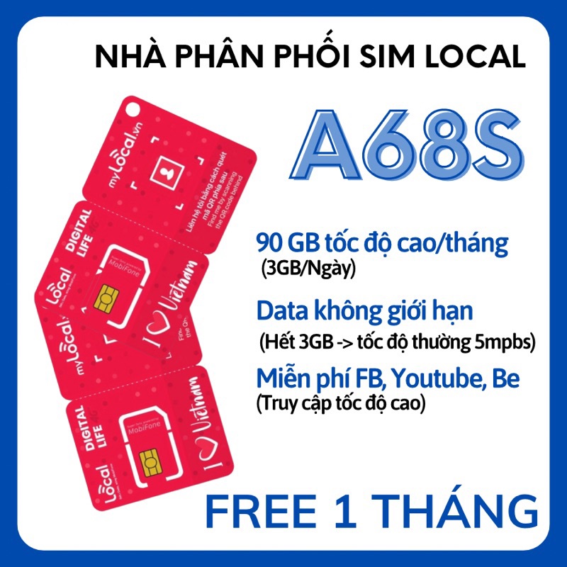 Sim 4G Mobifone Local A68S A69 Tỷ GB Dùng 4G KHÔNG GIỚI HẠN, Gọi FREE. Miễn Phí tháng đầu từ MƯỜNG T