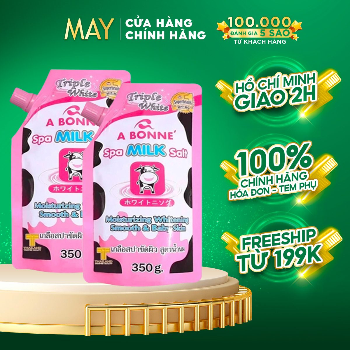 Combo 2 Muối Tắm SỮA BÒ Spa A Bonne Thái Lan Tẩy Tế Bào Chết 350g (Có Vòi)