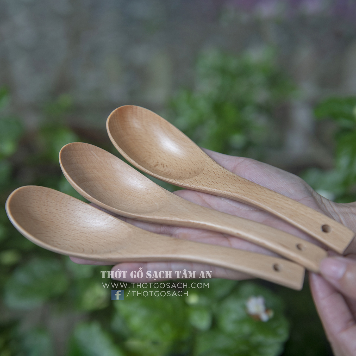 Muỗng ăn cơm, soup d16, gỗ beech nguyên khối, dài 16cm, thương hiệu tâm an