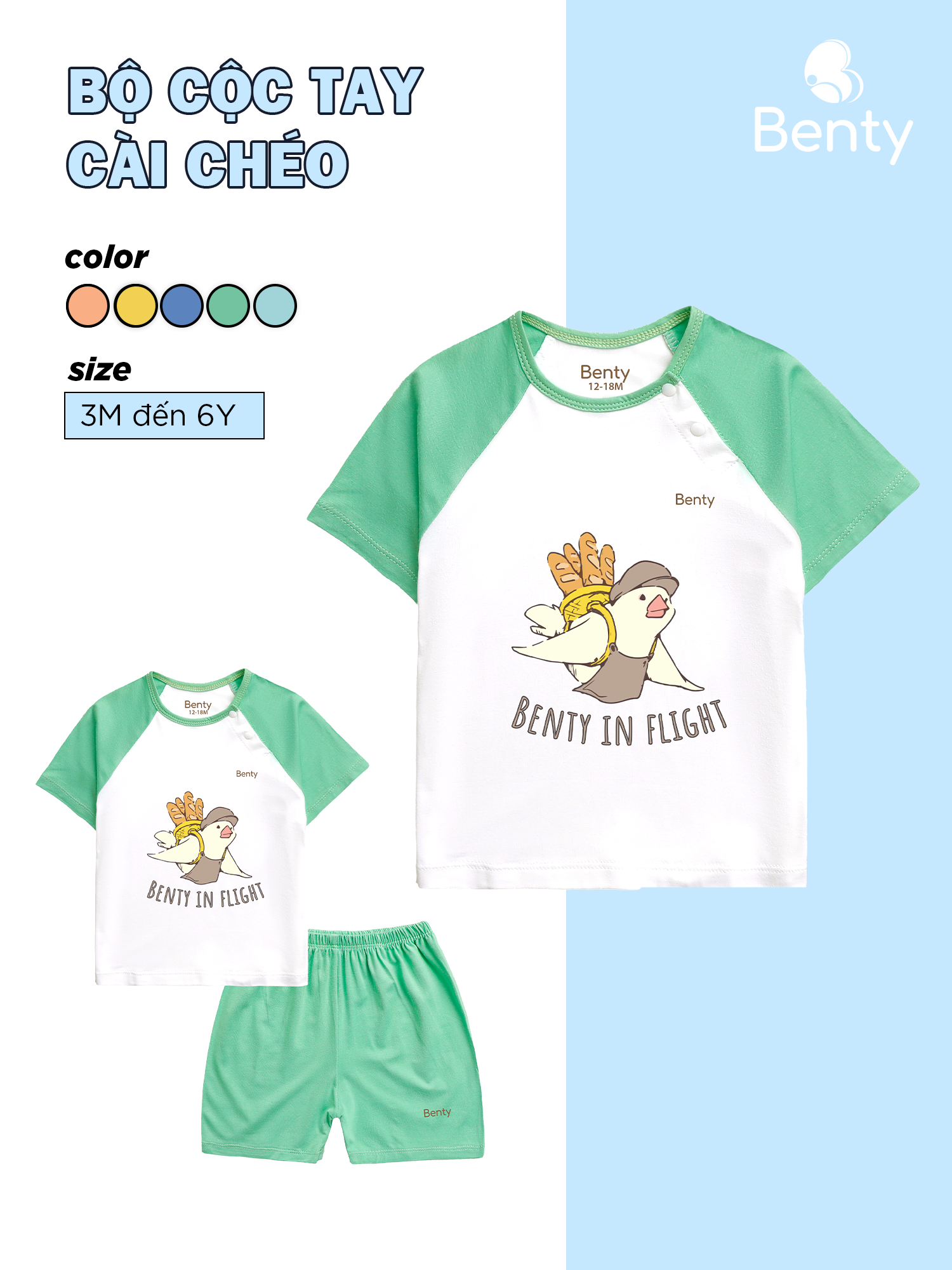  Bộ cộc tay cài chéo in hình Benty in Flight BT002 BENTY chất cao cấp đồ bộ trẻ em an toàn cho da bé 