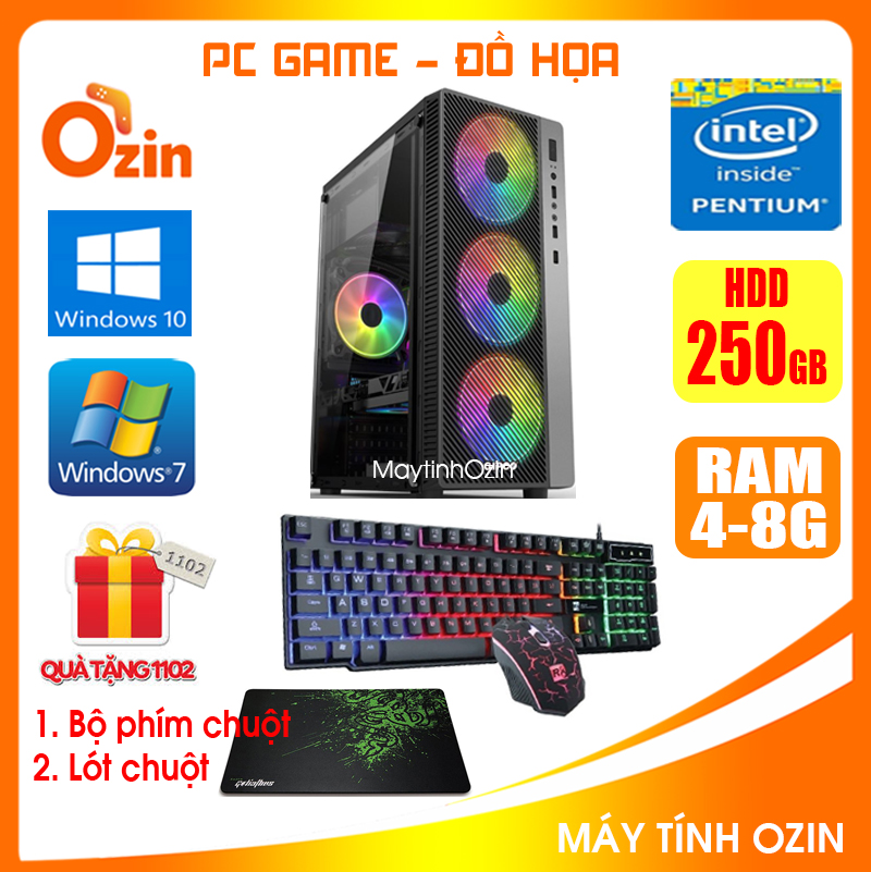 Case PC Game LED CPU G2020 / i5-2330 / Ram 4GB-8GB / HDD 250GB - SSD 120GB / VGA 1GB - 2GB chơi PUBG mobile, PUBG lite, LOL, CF đột kích, Fifa, Cs Go, GTA 5 ... + [QÙA TẶNG: Phim chuột + Bàn di chuột] GAI52 - OZ