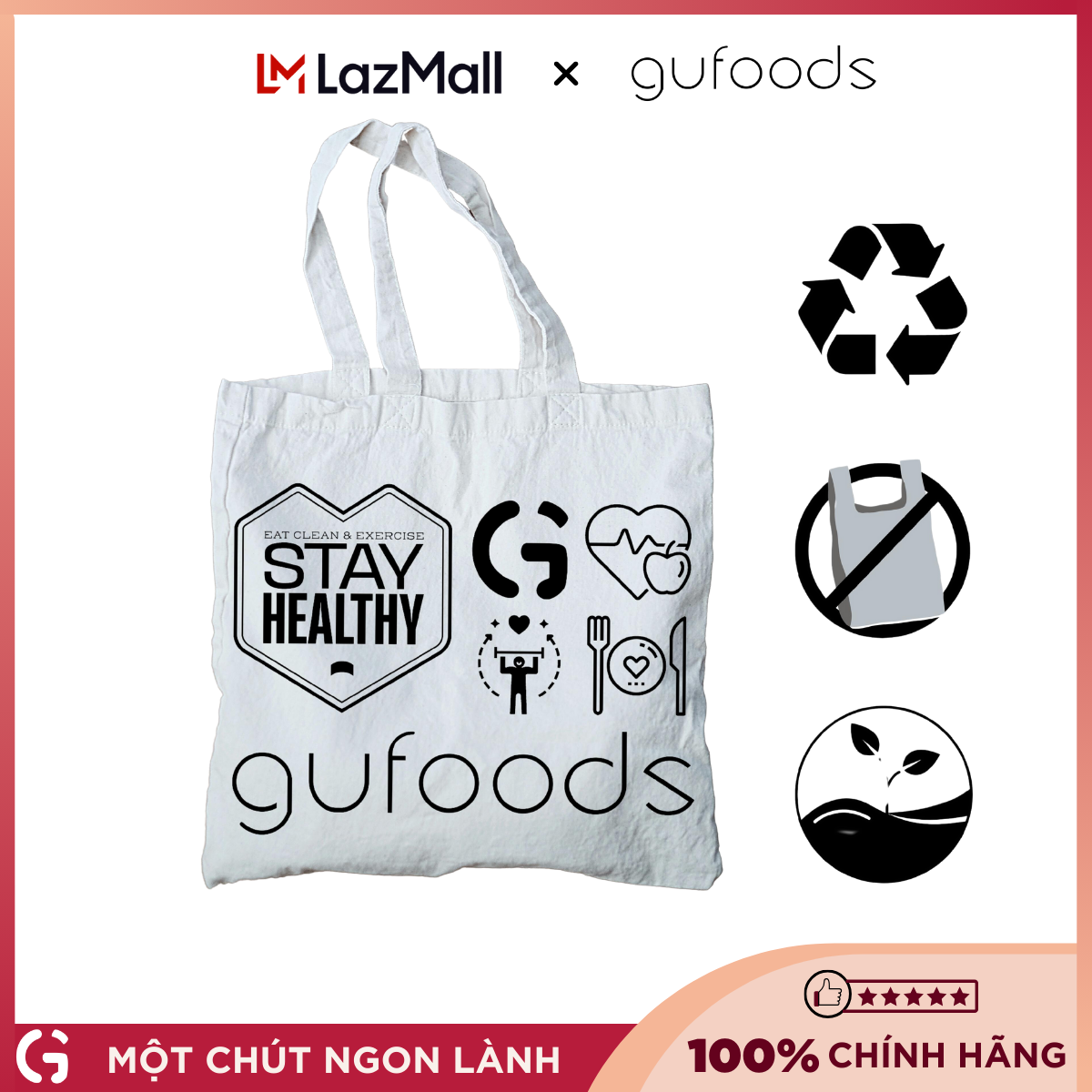 Túi vải canvas GUfoods - Tiện lợi, Thân thiện môi trường, Tái sử dụng nhiều lần (túi tote / vải bố, 36x30x14cm)