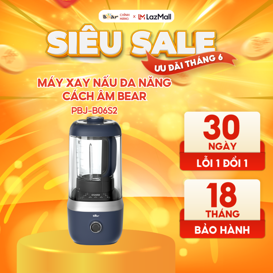 Máy nấu sữa hạt bear b06s2 đa năng 1,5l chống ồn cao cấp, xay nấu sữa hạt, xay sinh tố tiện lợi