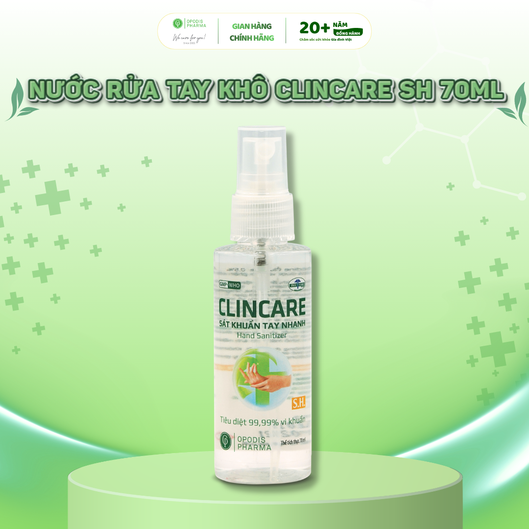 Dung Dịch Cồn Xịt Sát Khuẩn Tay Nhanh Khô - Clincare SH – 70ml, Vòi Phun Sương