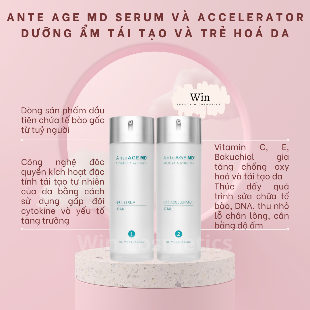 Combo anteage md serum và accelerator ante age md dưỡng ẩm, bảo vệ, tái tạo và trẻ hoá làn da 30ml
